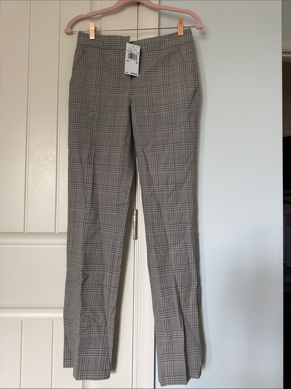 Michael Kors Black & Gray Plaid Straight-Leg Dress Pants